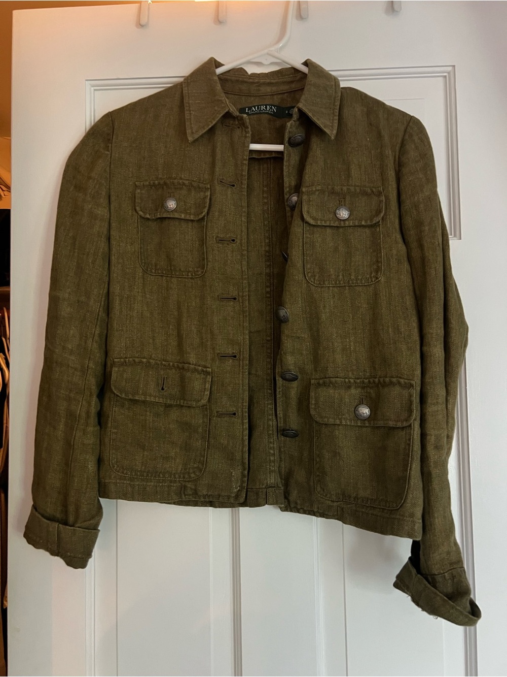 Ralph Lauren Olive Herringbone Field Jacket with Coin Buttons